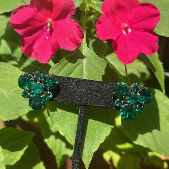 ALBERT WEISS GREEN Rhinestone Cluster EARRINGS - Picture 3 of 10
